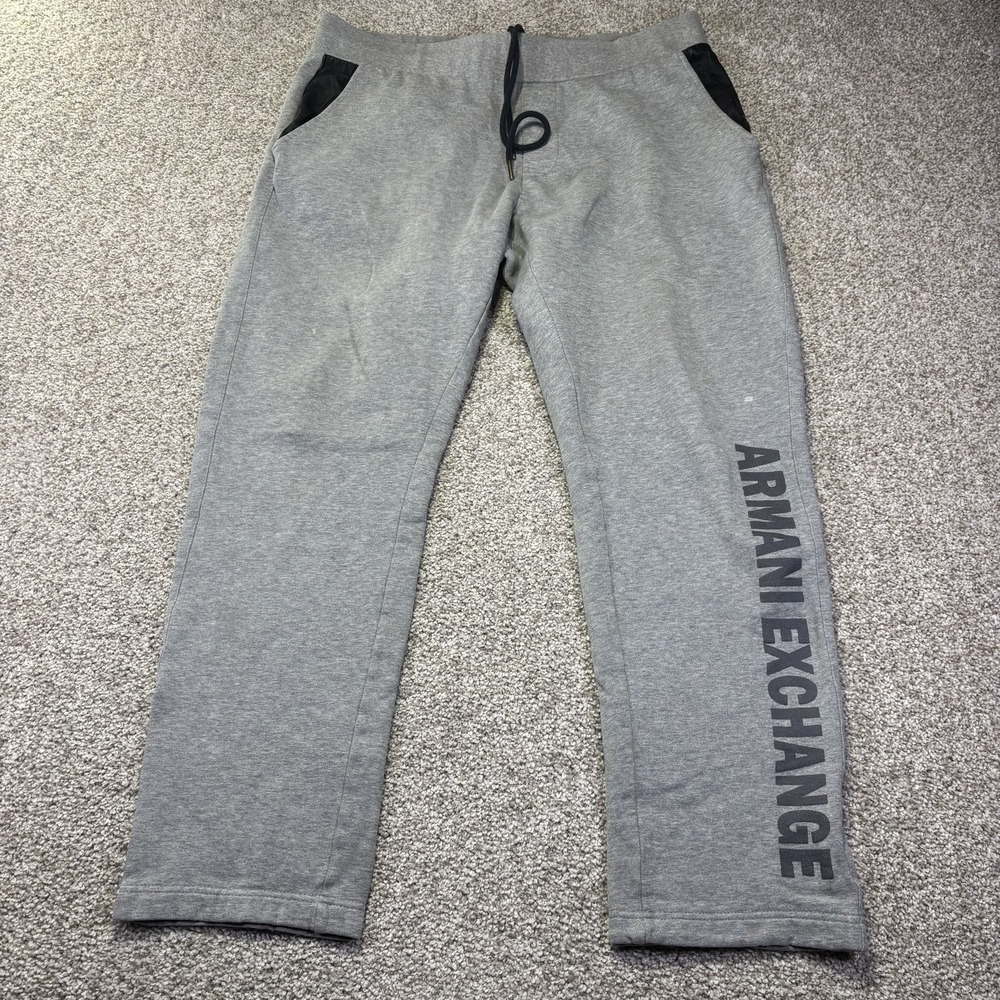 Armani Exchange Sweatpants Mens Large Gray Fleece Straight Leg Elastic Waist